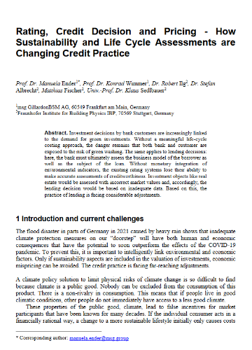 Rating, Credit Decision and Pricing - How Sustainability and Life Cycle Assessments are Changing Credit Practice